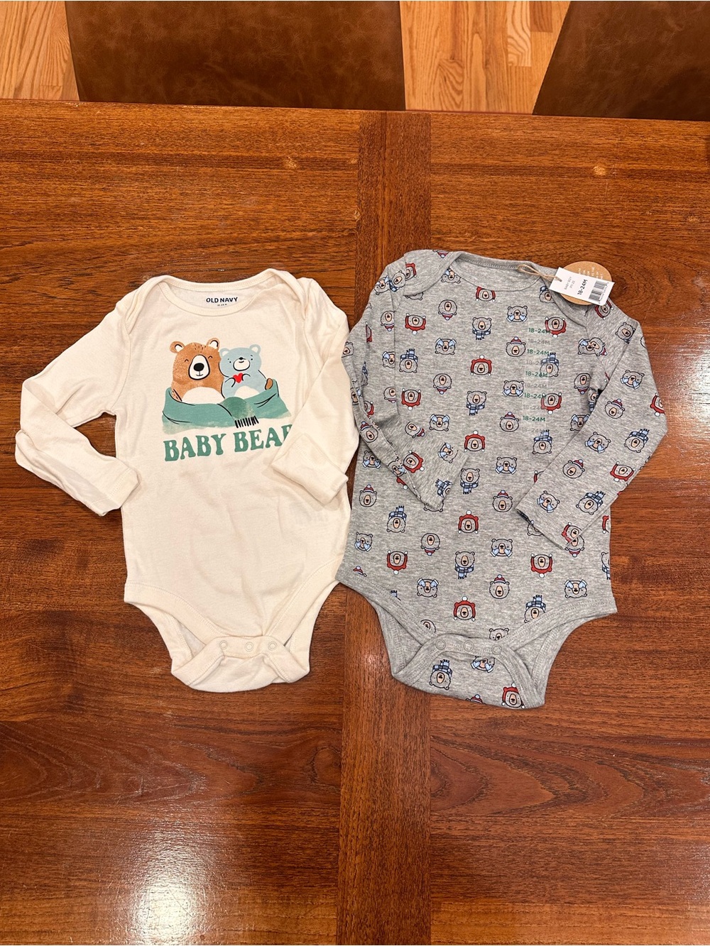 NWT/NWOT Old Navy and dip Long-Sleeve Bear One-Piece Bodysuits, 18-24 Months